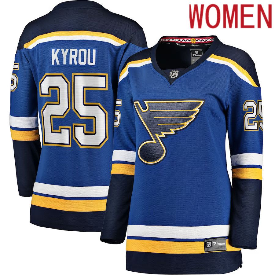 Women St. Louis Blues #25 Jordan Kyrou Fanatics Branded Blue Home Breakaway Player NHL Jersey